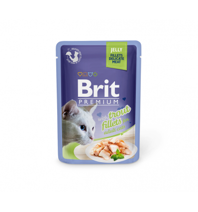 BRIT PREMIUM DELICATE FILLETS IN JELLY WITH TROUT 85G KATĖMS