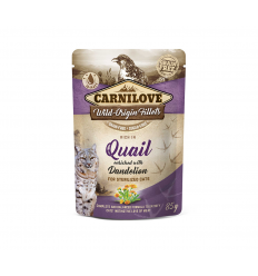 CARNILOVE QUAIL DANDELION STERILIZED KONSERVAI 85G KATĖMS