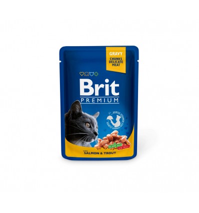 BRIT PREMIUM SALMON&TROUT KONSERVAI 100G KATĖMS