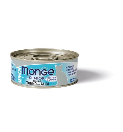 MONGE JELLY - WET CAT YELLOWFIN TUNA WITH ANCHOVIES IN GRAVY - SENIOR 80G KATĖMS